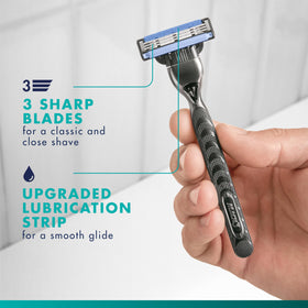 Close-up of Gillette Mach3 Razor blade showing lubrication strip