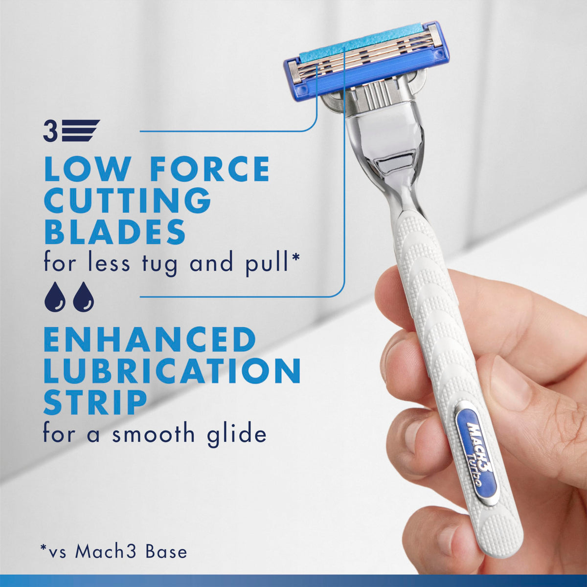 Close-up of Gillette Mach3 Turbo blade with lubrastrip