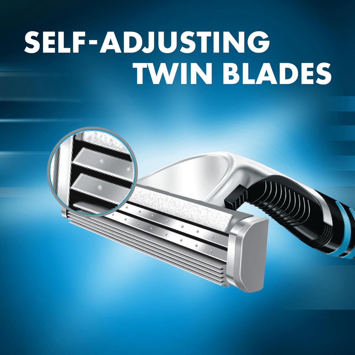 Close-up of Gillette Sensor Excel razor blades showing twin blade technology