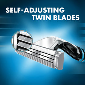 Close-up of Gillette Sensor Excel razor blades showing twin blade technology