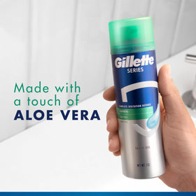 Close-up of Gillette Series 3X Action Shave Gel ingredients