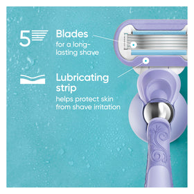 Close-up of Gillette Venus Deluxe Smooth Swirl razor blades showing 5 blades