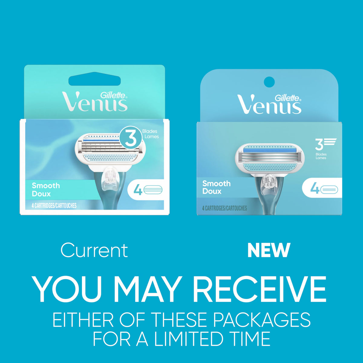 Close-up of Gillette Venus razor blade refills showing three blades