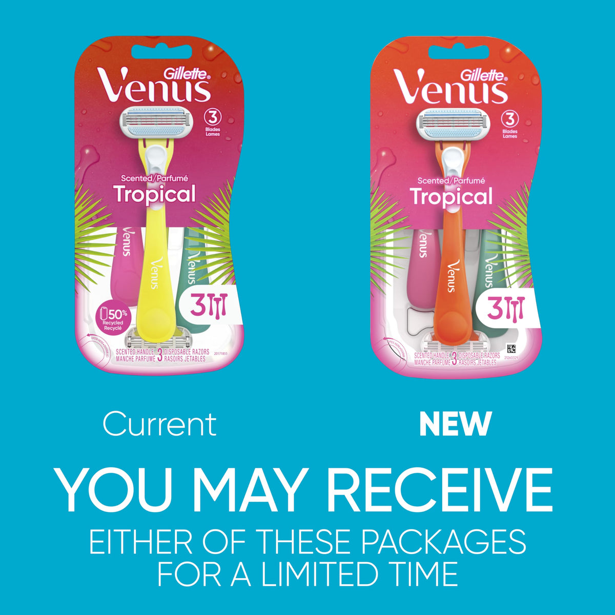 Close-up of Gillette Venus Tropical Disposable Razor with three blades
