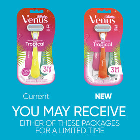 Close-up of Gillette Venus Tropical Disposable Razor with three blades