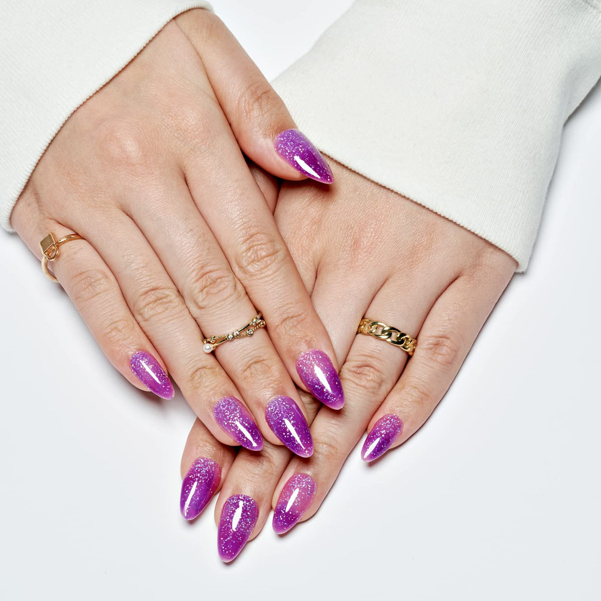 Close-up of GLAMERMAID Purple Pink Press on Nails