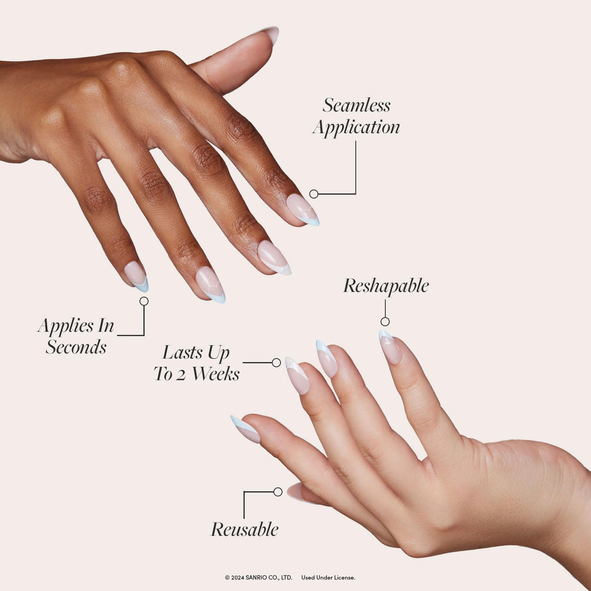 Close-up of Glamnetic Cinnamoroll French Tip design