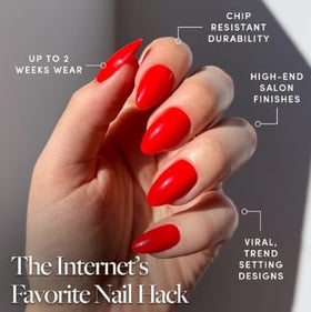 Close-up of Glamnetic Fiery Red Press On Nails