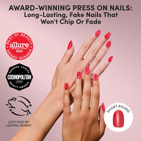 Close-up of Glamnetic Glazed Red Press-On Nails