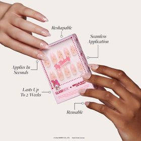 Close-up of Glamnetic My Melody Press On Nails showing various sizes