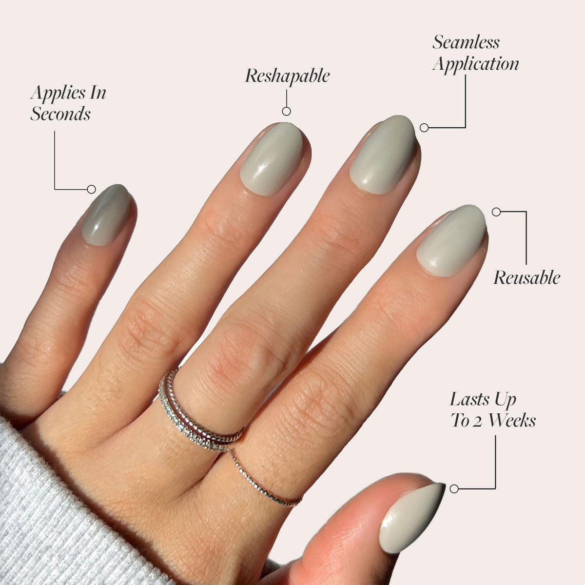 Close-up of Glamnetic press on nails and included accessories