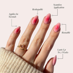 Close-up of Glamnetic Press On Nails Short Almond with ombre design