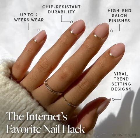 Close-up of Glamnetic Press On Nails showing gold foil design