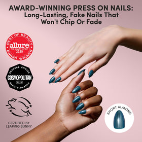 Close-up of Glamnetic Press On Nails showing green glazed finish