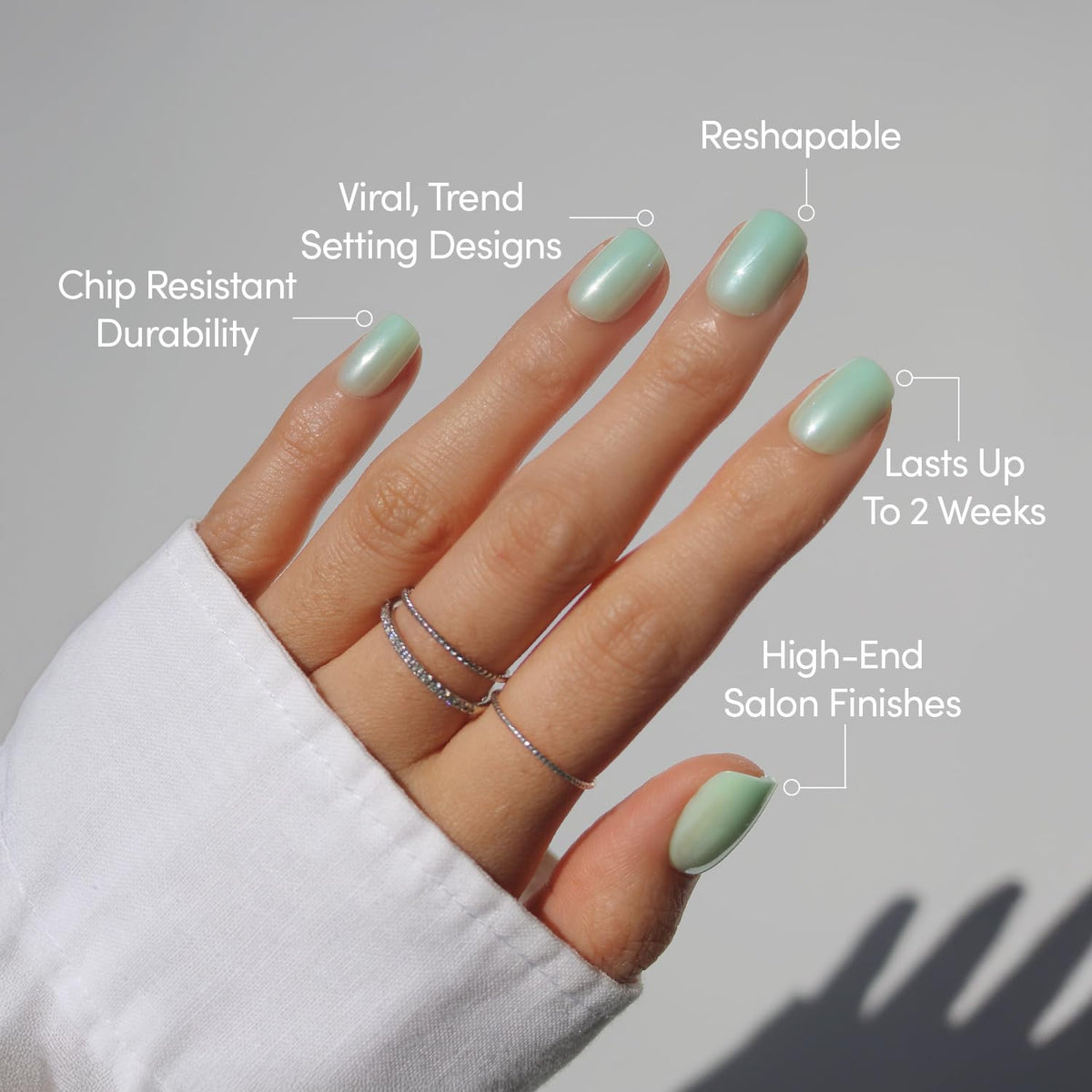 Close-up of Glamnetic Press On Nails showing mint green colour