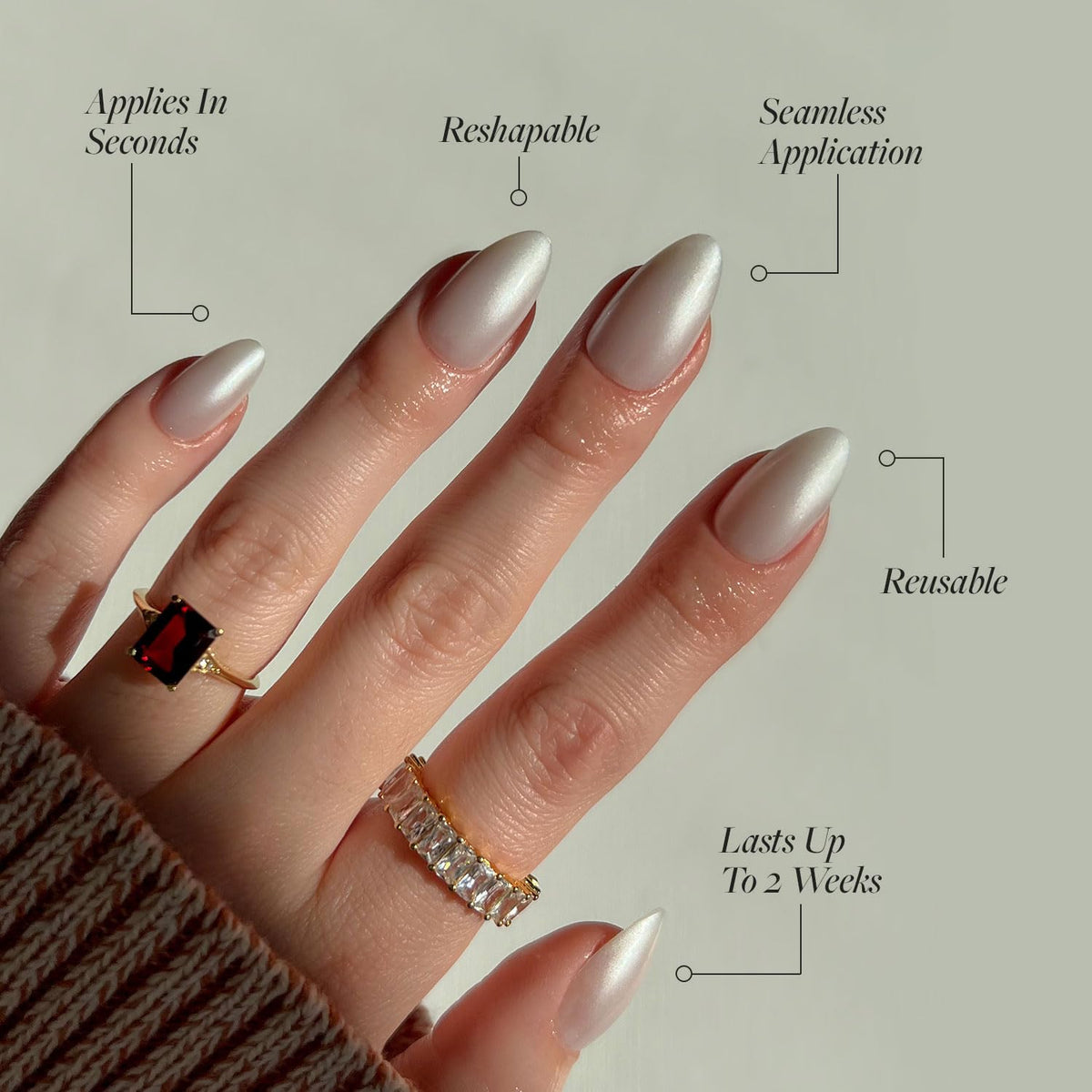 Close-up of Glamnetic Press On Nails showing pearly white finish