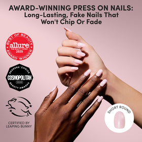 Close-up of Glamnetic Press On Nails showing velvet pink shimmer