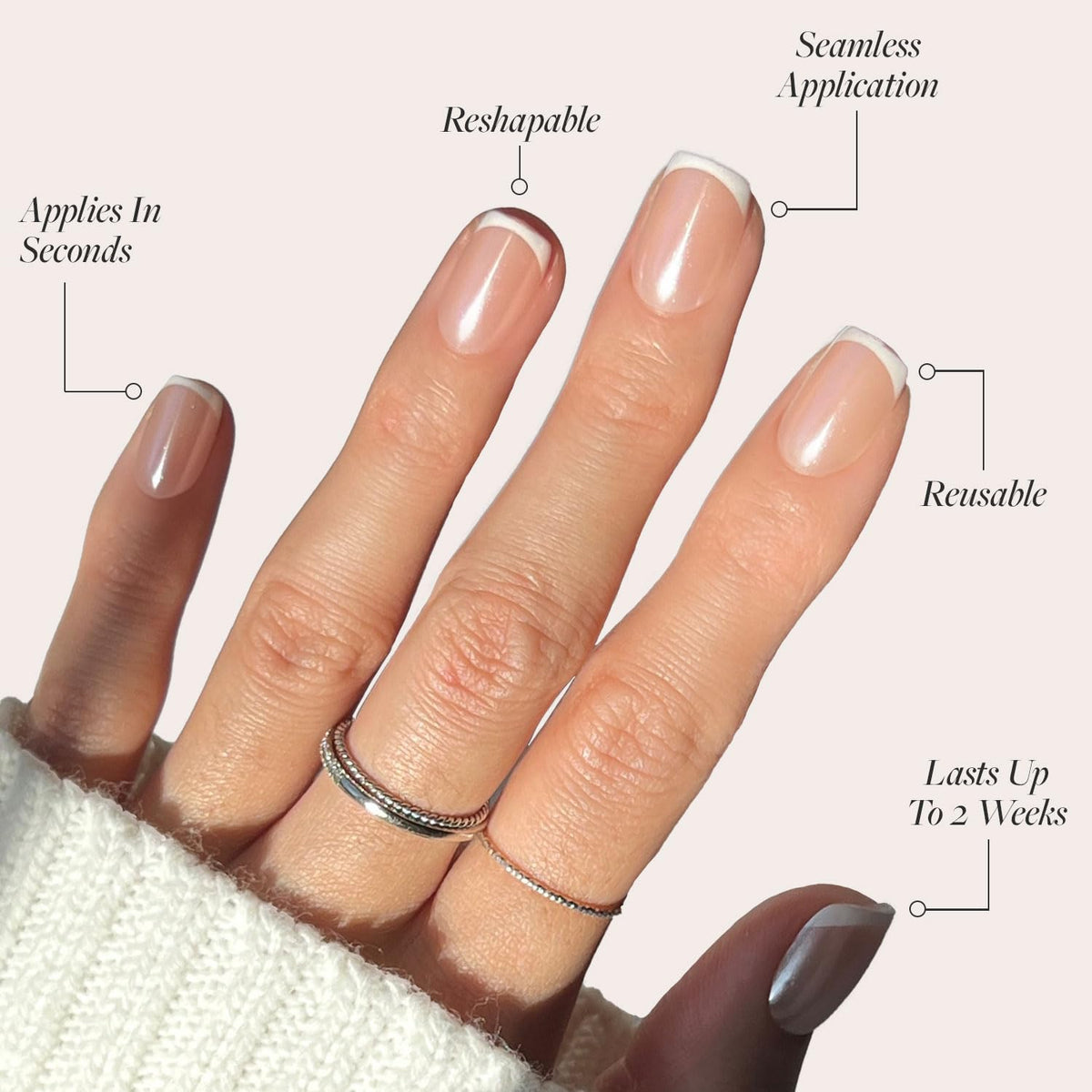Close-up of Glamnetic Press On Nails with French tip design