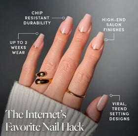 Close-up of Glamnetic Press On Nails with gold design