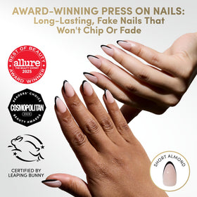 Close-up of Glamnetic Short Almond Press On Nails with Micro French Tip