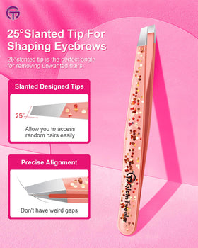 Close-up of GlamTweeler slant tip tweezers highlighting the sharp tips
