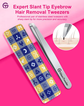 Close-up of GlamTweeler slant tip tweezers showing precision tips