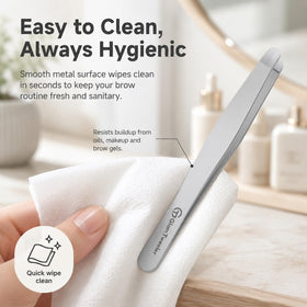 Close-up of GlamTweeler tweezers rounded tip for safe use