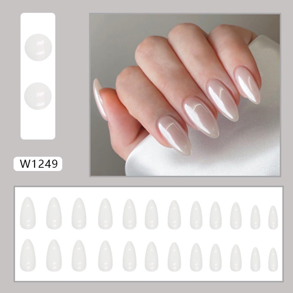 Close-up of glossy aurora design on CTTHNBD almond press on nails