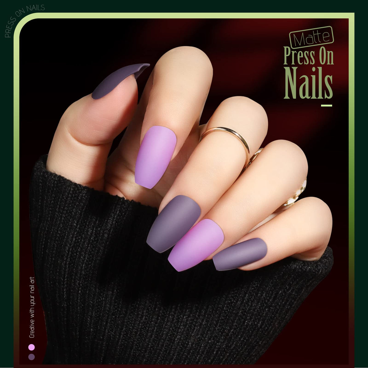 Close-up of glossy coffin press on nails from Teenitor