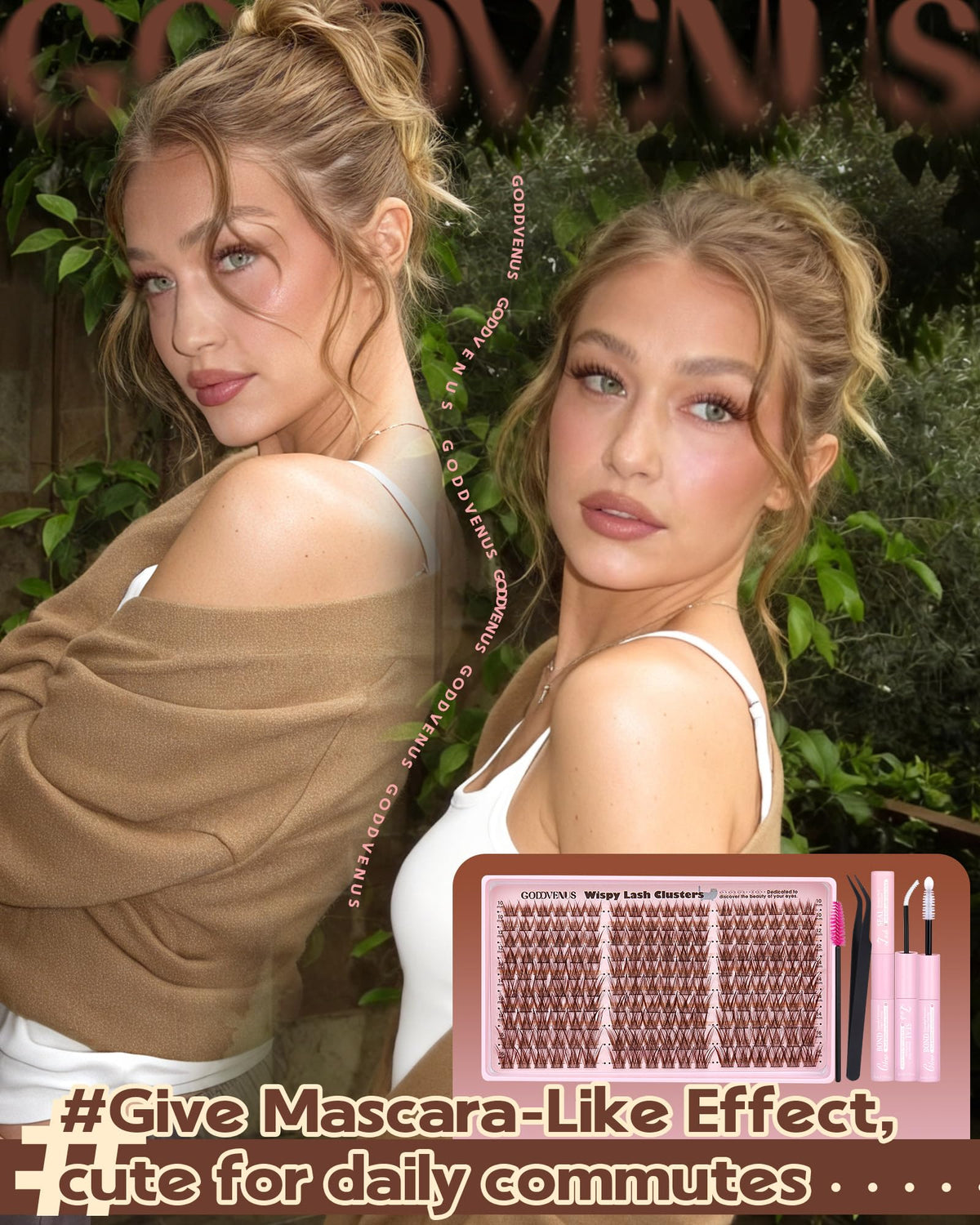 Close-up of Goddvenus Brown Wispy Eye Lash Clusters showing different styles