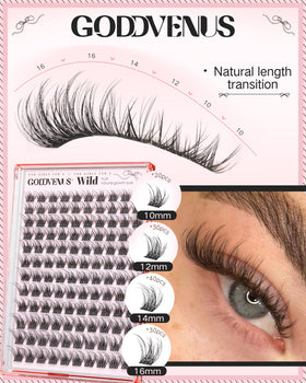 Close-up of Goddvenus D Curl lash clusters