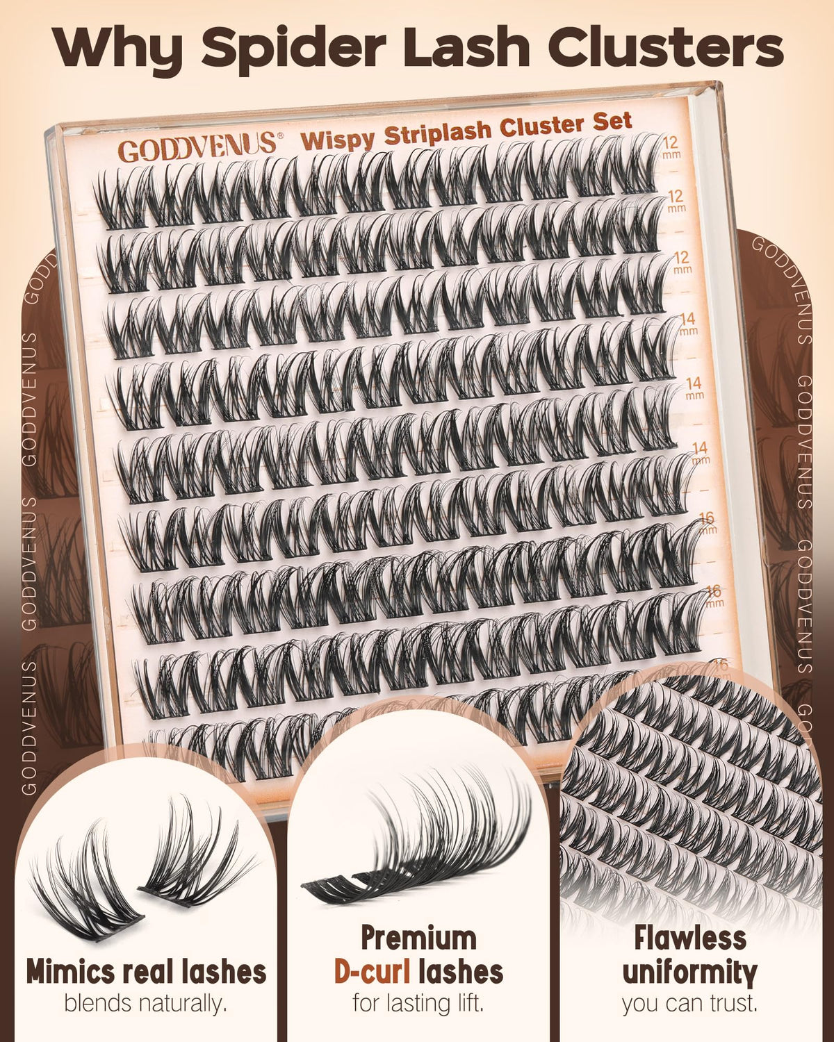 Close-up of Goddvenus Spider Eye Lash Clusters D curl design