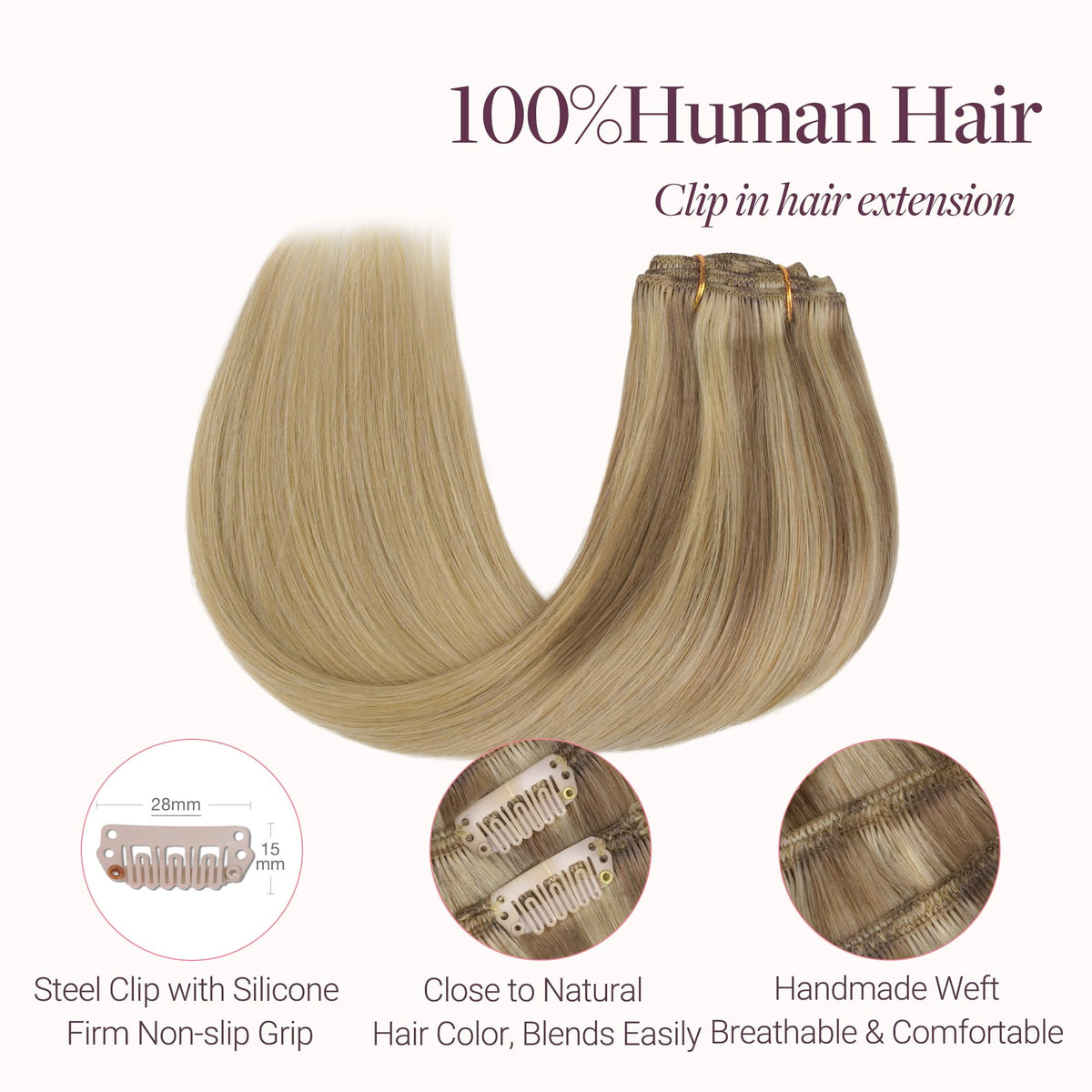 Close-up of GOO GOO Clip in Hair Extensions clips