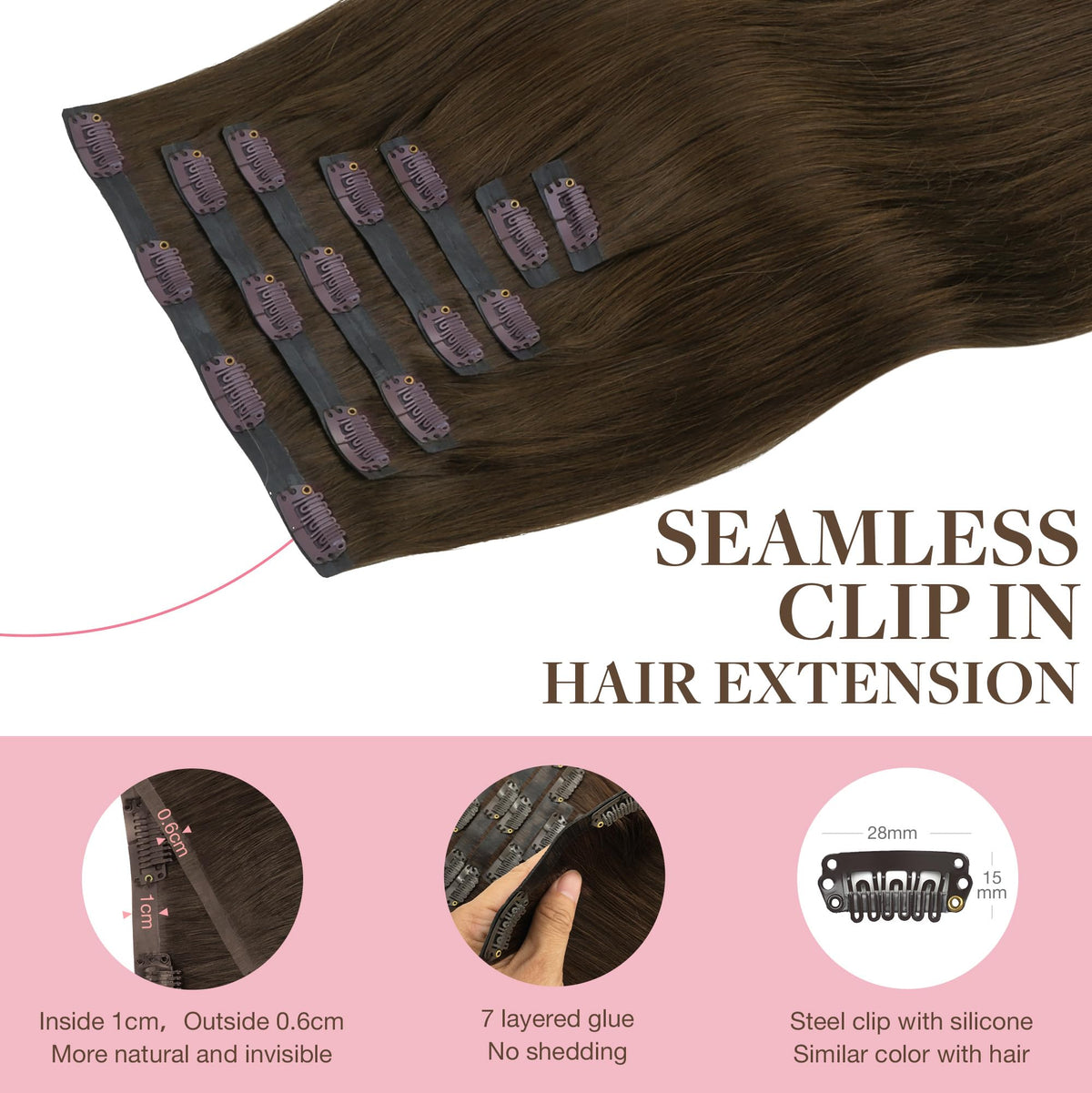 Close-up of GOO GOO Clip in Hair Extensions clips