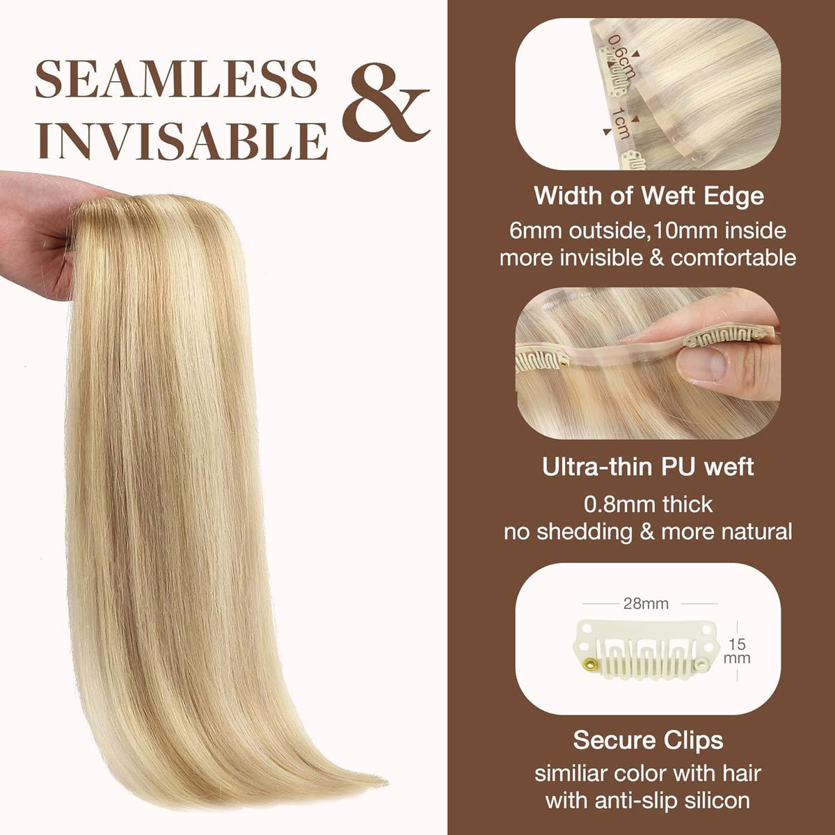 Close-up of GOO GOO Clip in Hair Extensions clips