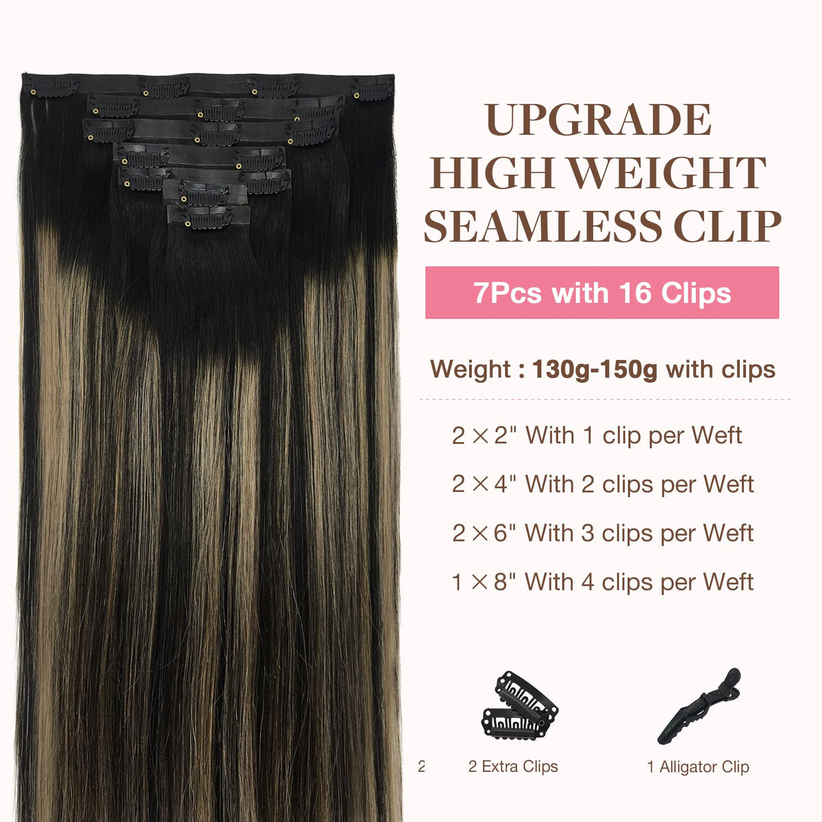 Close-up of GOO GOO Clip in Hair Extensions clips and texture