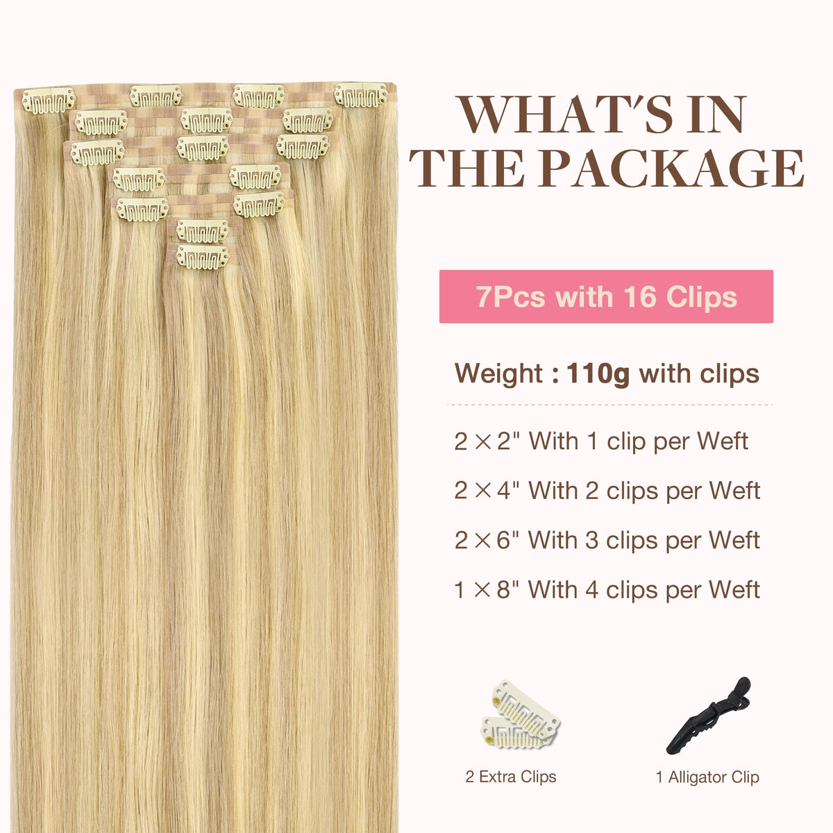 Close-up of GOO GOO Clip in Hair Extensions clips and texture