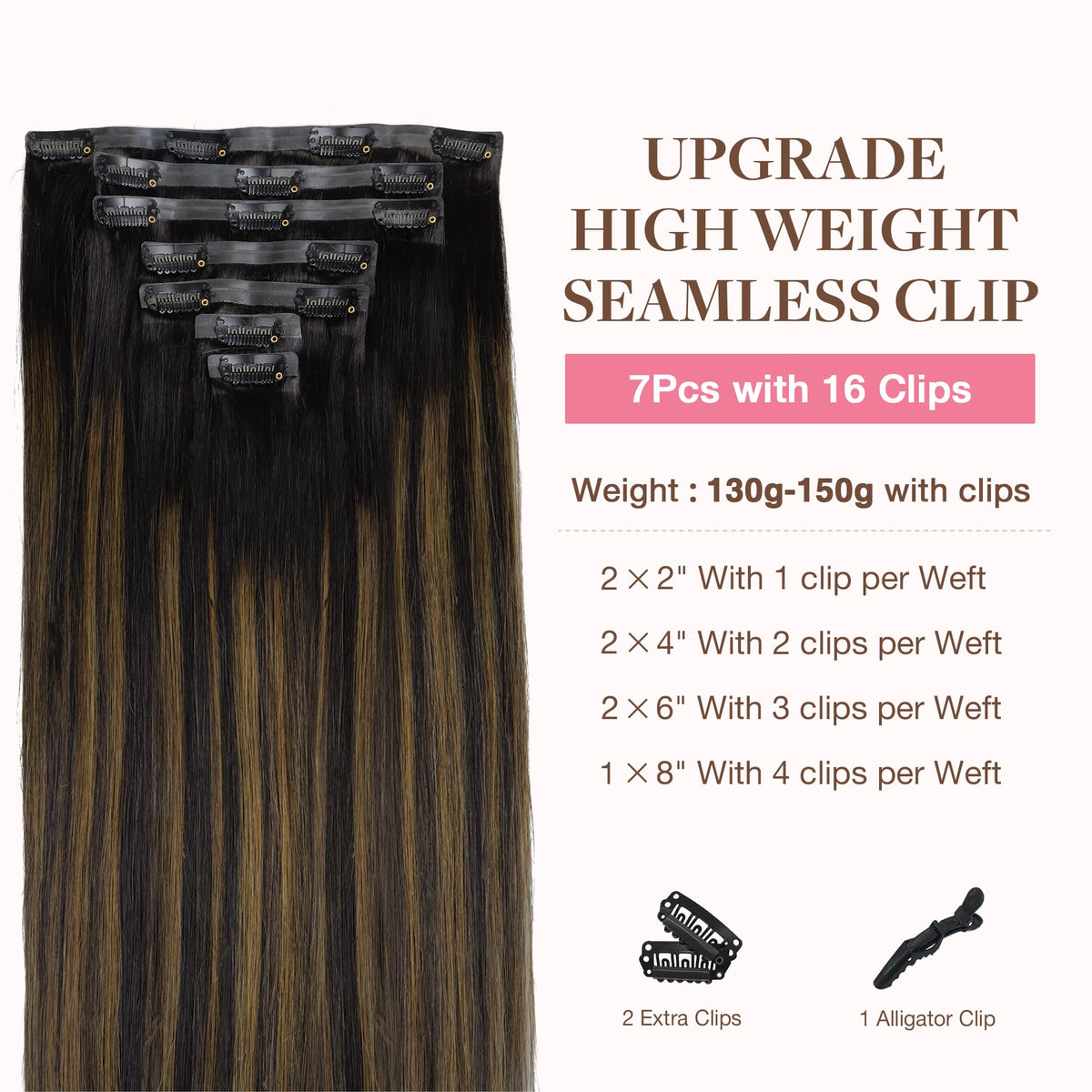 Close-up of GOO GOO Clip in Hair Extensions clips and texture
