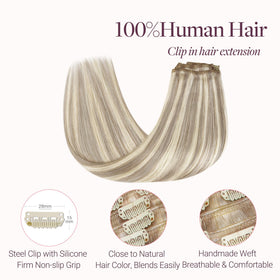 Close-up of GOO GOO Clip in Hair Extensions clips and weft