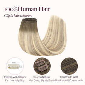 Close-up of GOO GOO Clip in Hair Extensions clips and weft