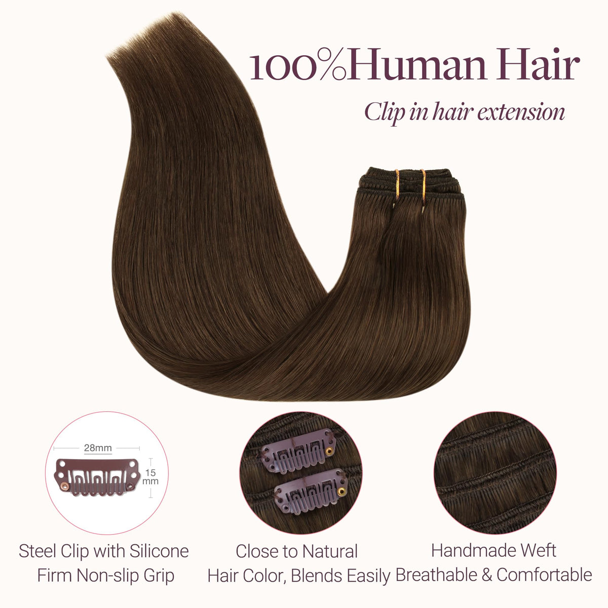 Close-up of GOO GOO Clip in Hair Extensions showing clip design