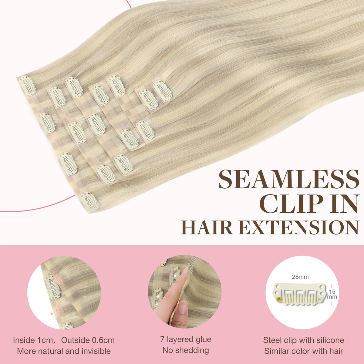 Close-up of GOO GOO Clip in Hair Extensions showing quality clips