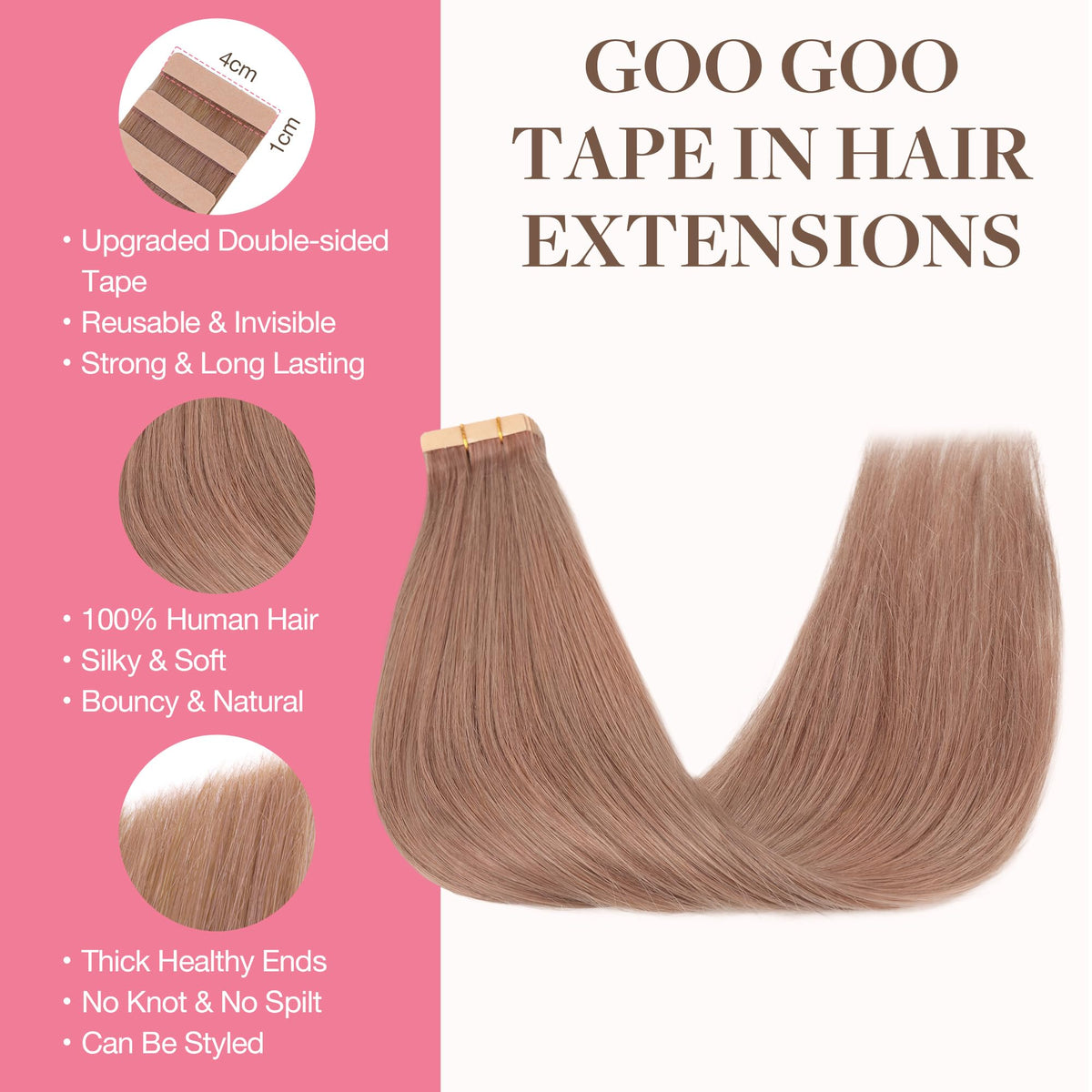 Close-up of GOO GOO Tape in Hair Extensions with skin weft
