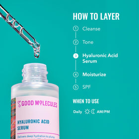 Close-up of Good Molecules Hyaluronic Acid Serum texture on skin