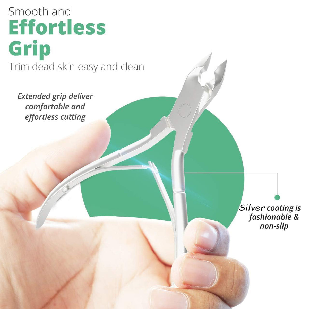 Close-up of GREEN ESTETICA Cuticle Nipper blades