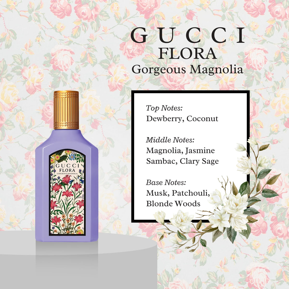 Close-up of Gucci Flora Gorgeous Jasmine EDP bottle