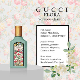 Close-up of Gucci Flora Gorgeous Magnolia EDP bottle