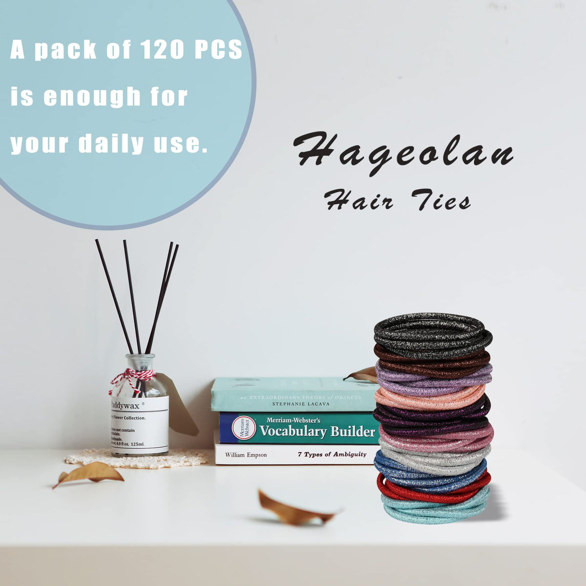 Close-up of Hageolan hair ties showing thickness and texture