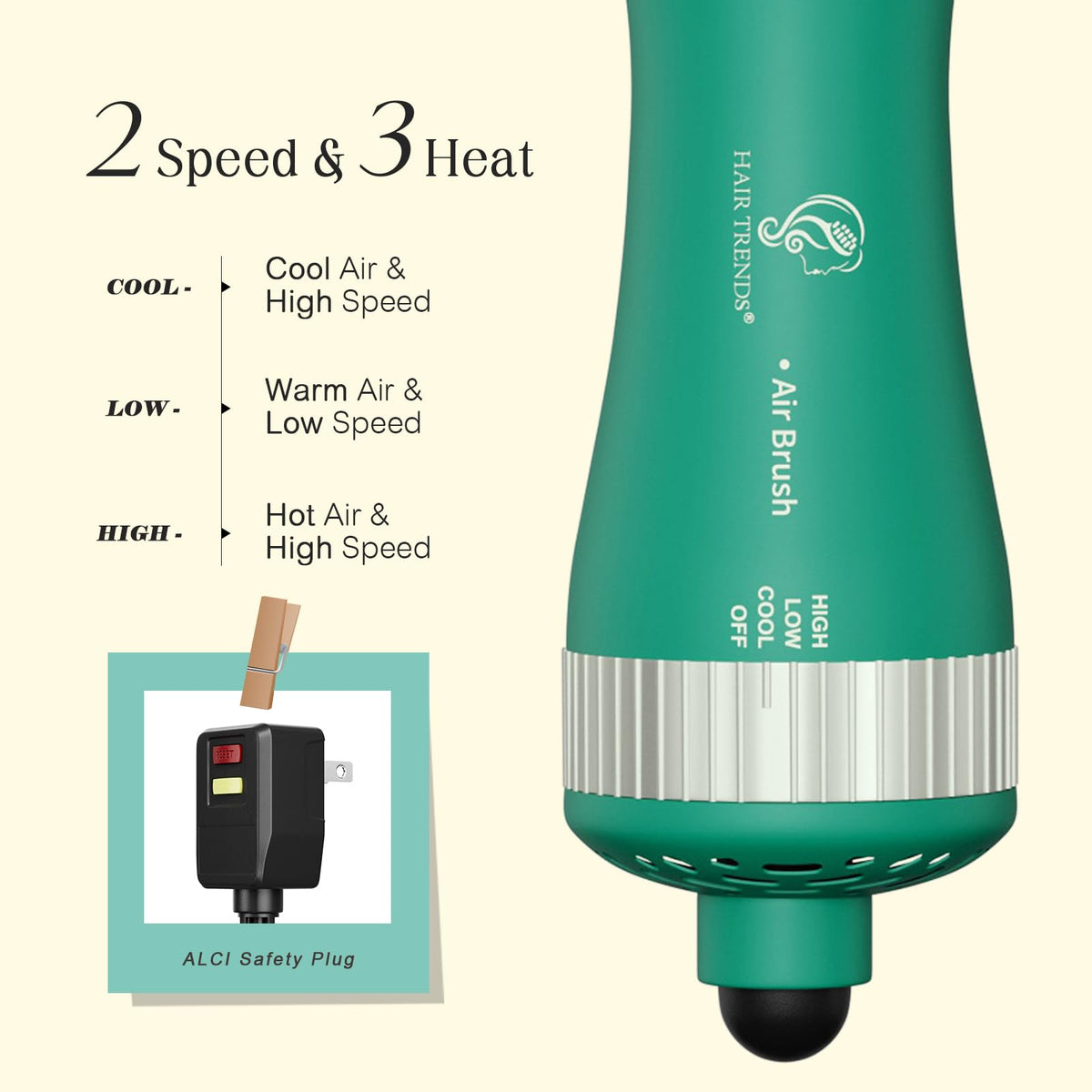 Close-up of Hair Trends Blow Dryer Brush with nano titanium barrel