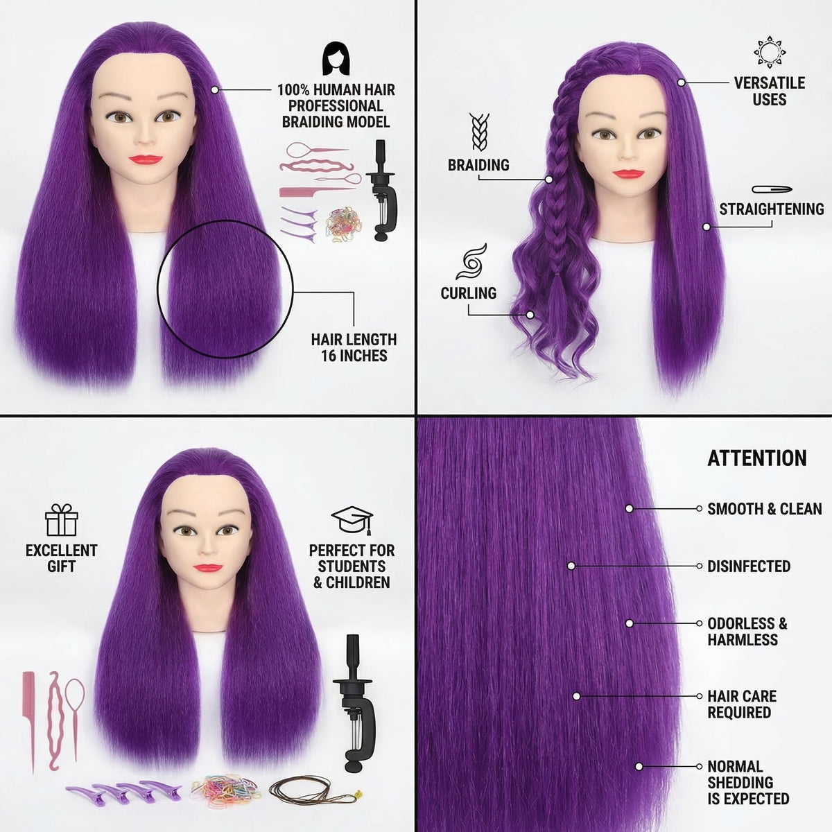 Close-up of HAPOWELL mannequin head hair texture